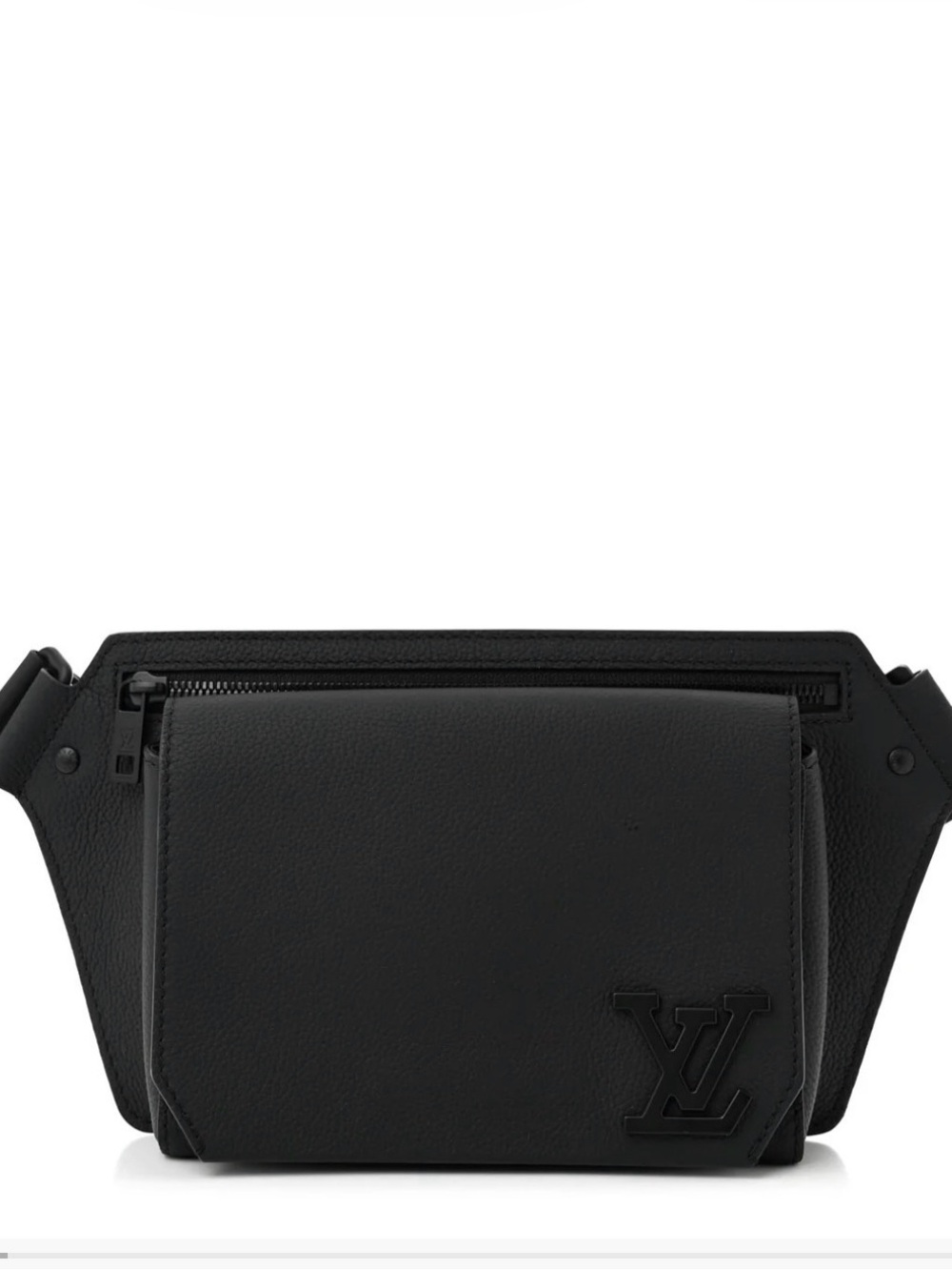 Louis Vuitton Black Leather Belt Pouch with Embossed LV